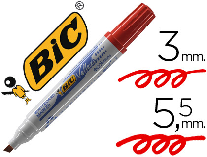 Rotulador pizarra blanca Bic Velleda punta biselada tinta roja